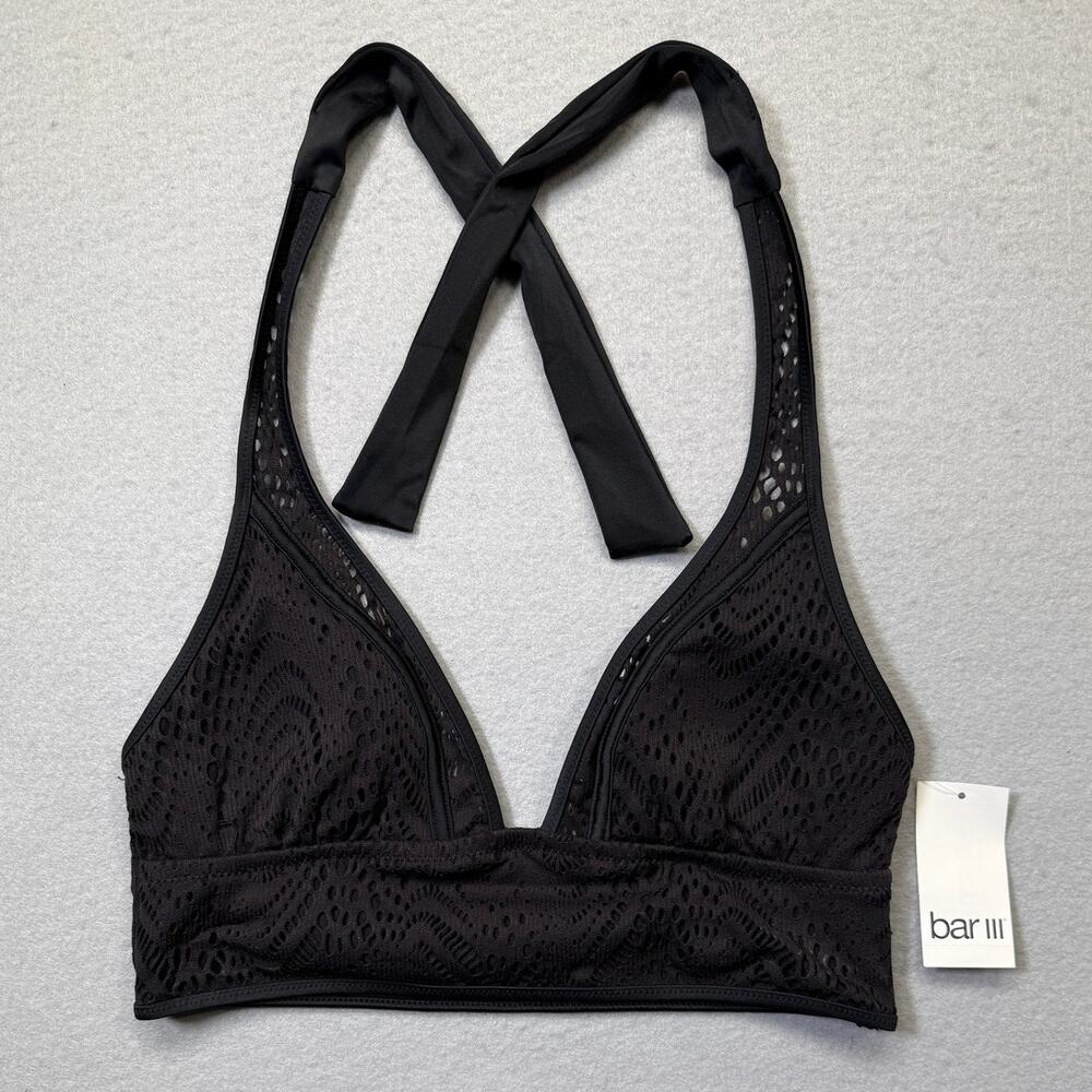 Bar III Women's Crochet Longline Halter Bikini Top, Black Medium $48